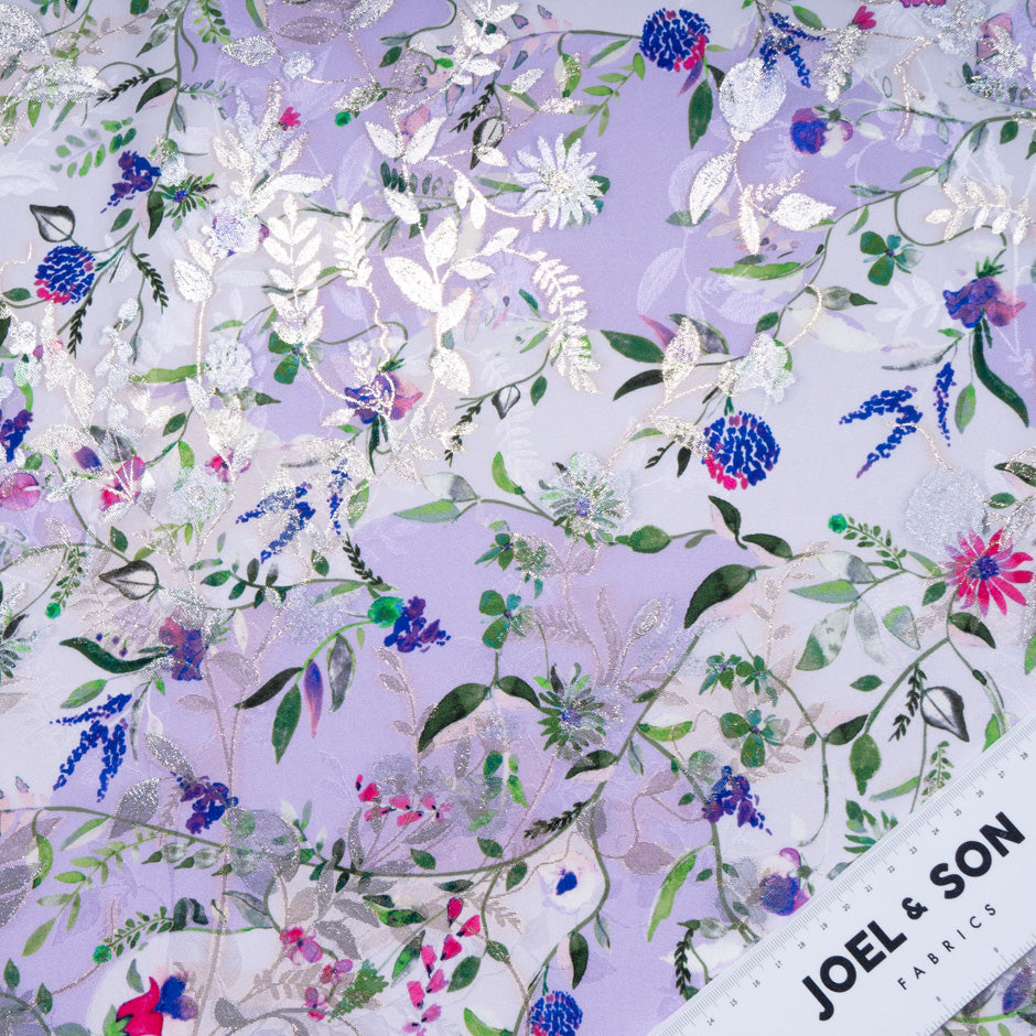 Floral Printed Lavender Metallic Silk Jacquard