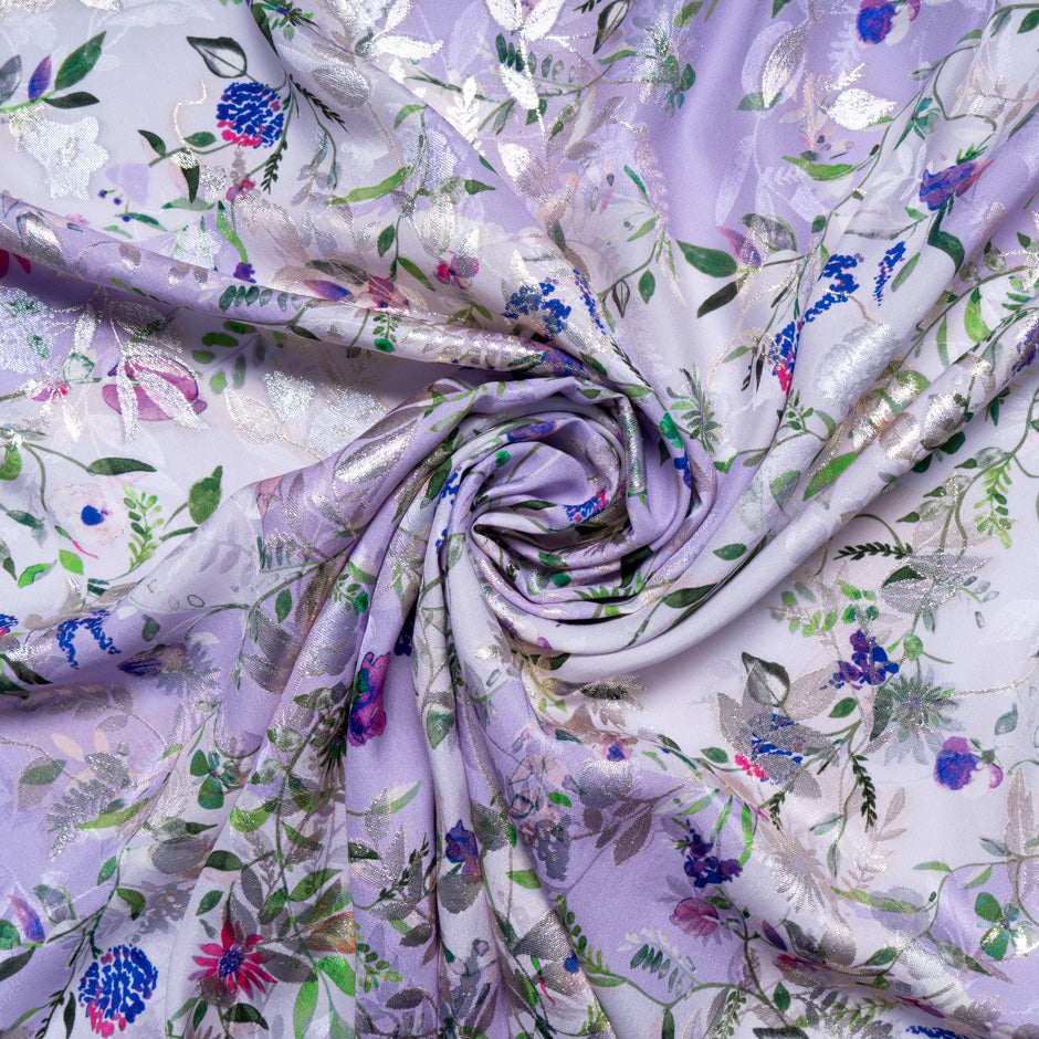 Floral Printed Lavender Metallic Silk Jacquard