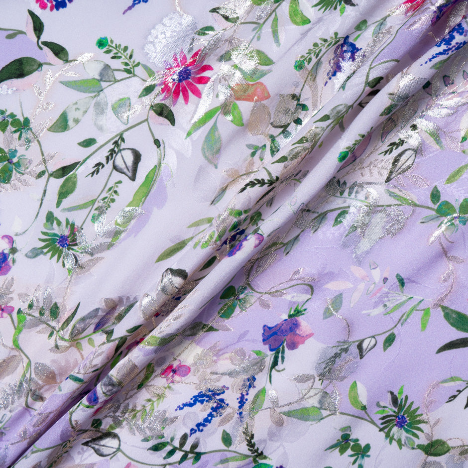 Floral Printed Lavender Metallic Silk Jacquard