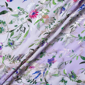 Floral Printed Lavender Metallic Silk Jacquard
