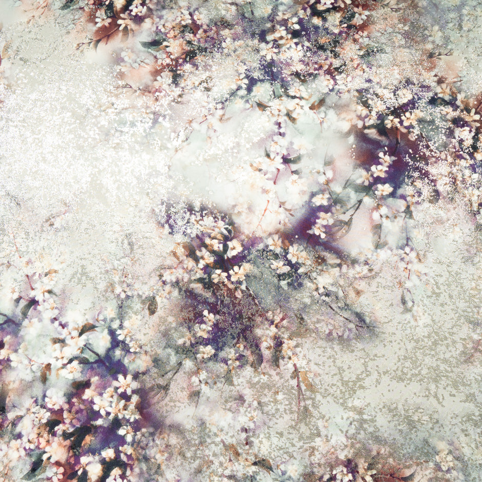 Floral Printed Grey Silk Metallic Jacquard