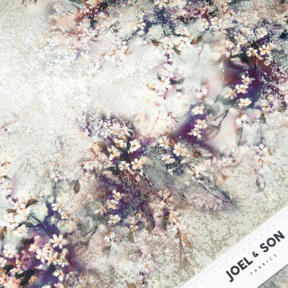 Floral Printed Grey Silk Metallic Jacquard