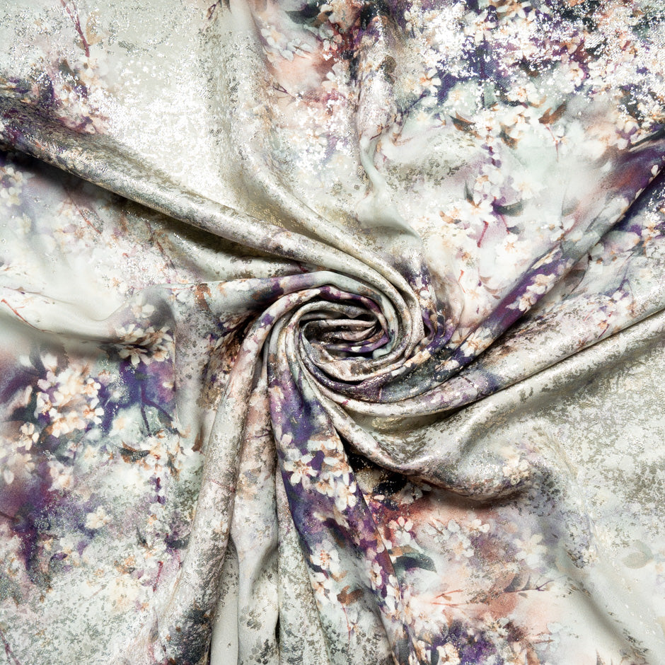 Floral Printed Grey Silk Metallic Jacquard