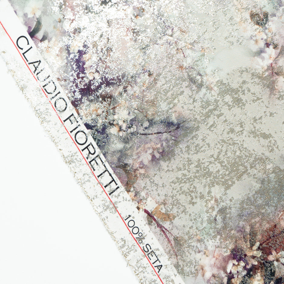 Floral Printed Grey Silk Metallic Jacquard