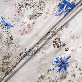 Floral Printed Pure Silk Taupe Metallic Jacquard