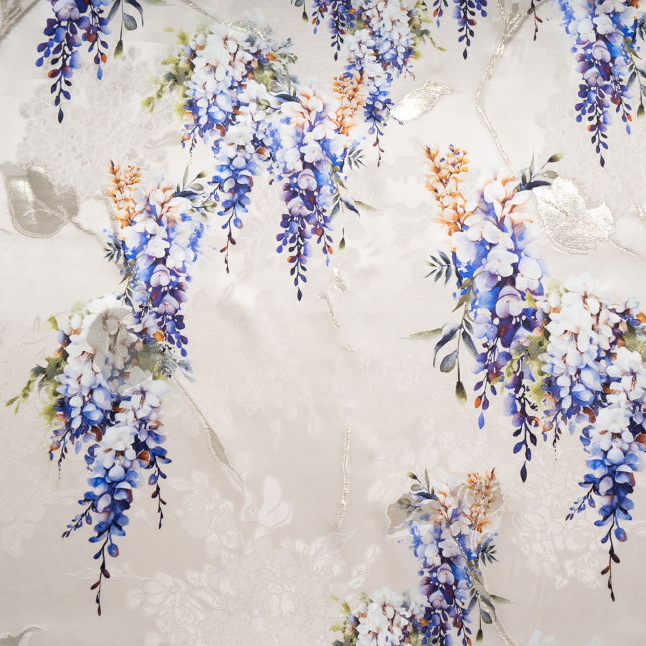 Floral Printed Blush Silk Metallic Jacquard