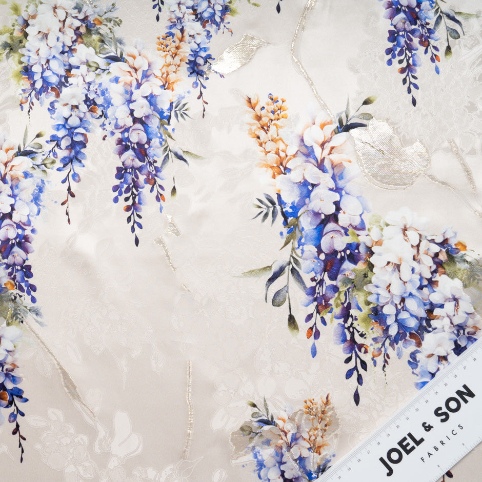 Floral Printed Blush Silk Metallic Jacquard