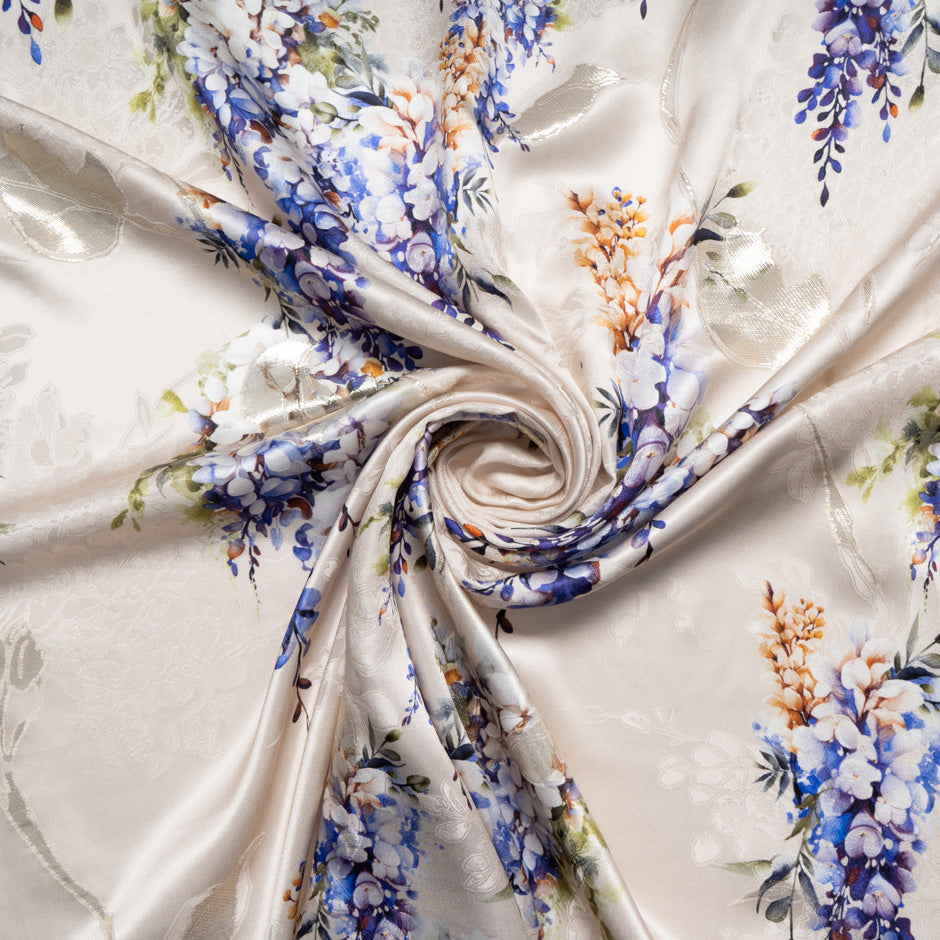 Floral Printed Blush Silk Metallic Jacquard