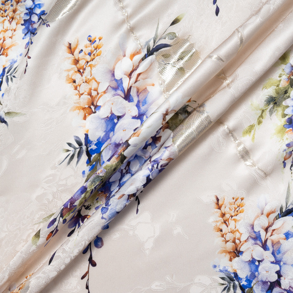 Floral Printed Blush Silk Metallic Jacquard