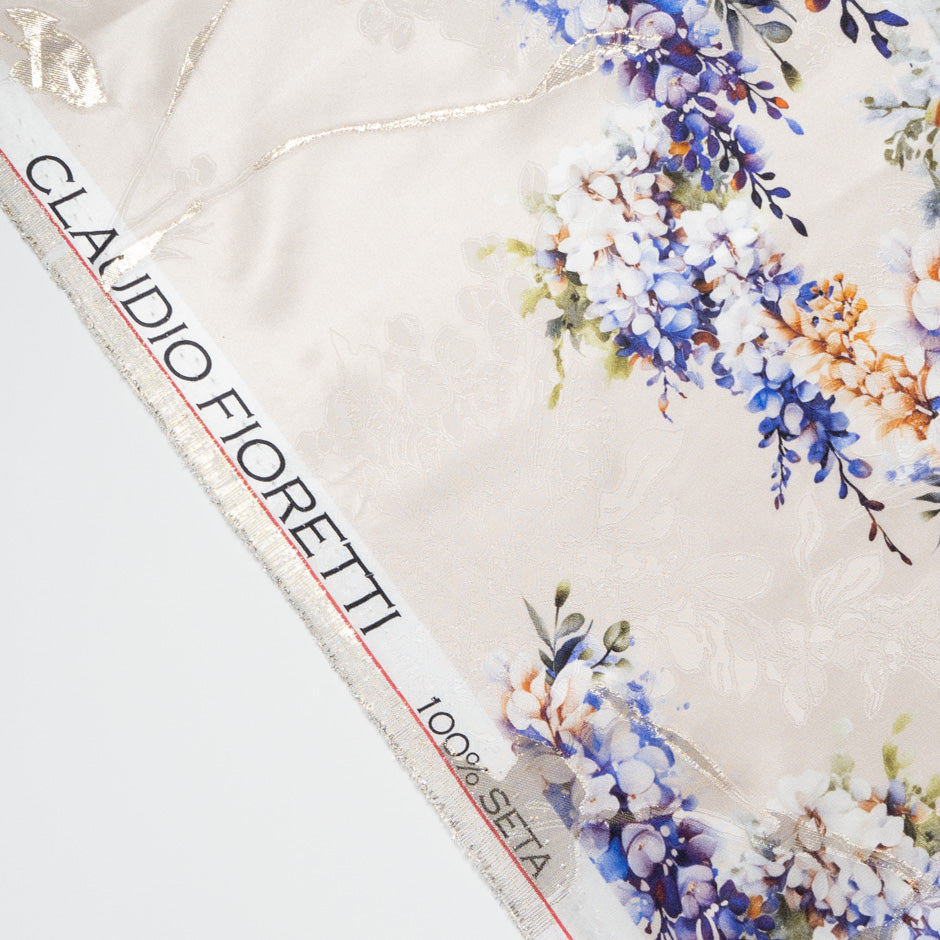 Floral Printed Blush Silk Metallic Jacquard