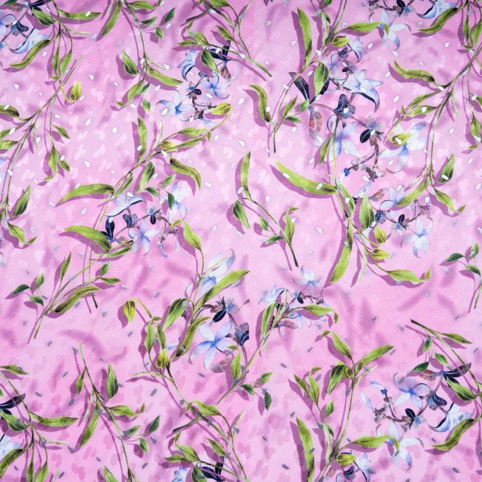 Floral Printed Candy Pink Silk Metallic Jacquard