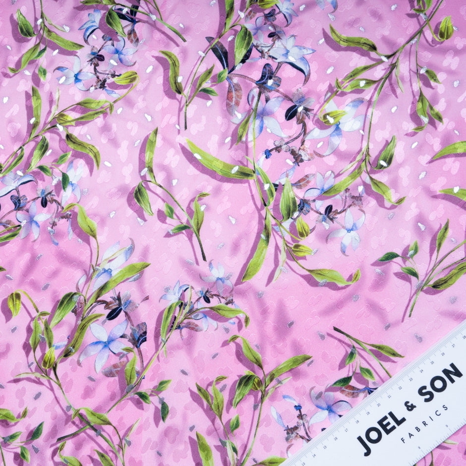Floral Printed Candy Pink Silk Metallic Jacquard