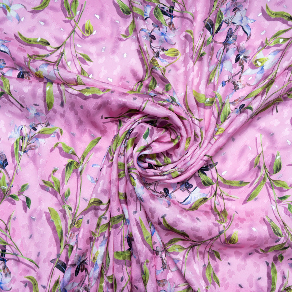 Floral Printed Candy Pink Silk Metallic Jacquard