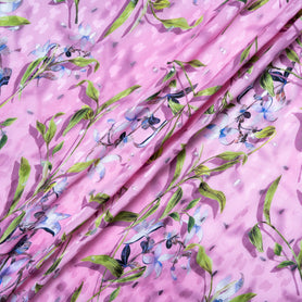 Floral Printed Candy Pink Silk Metallic Jacquard