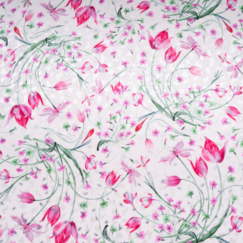 Tulip Printed Pale Pink Pure Silk Jacquard