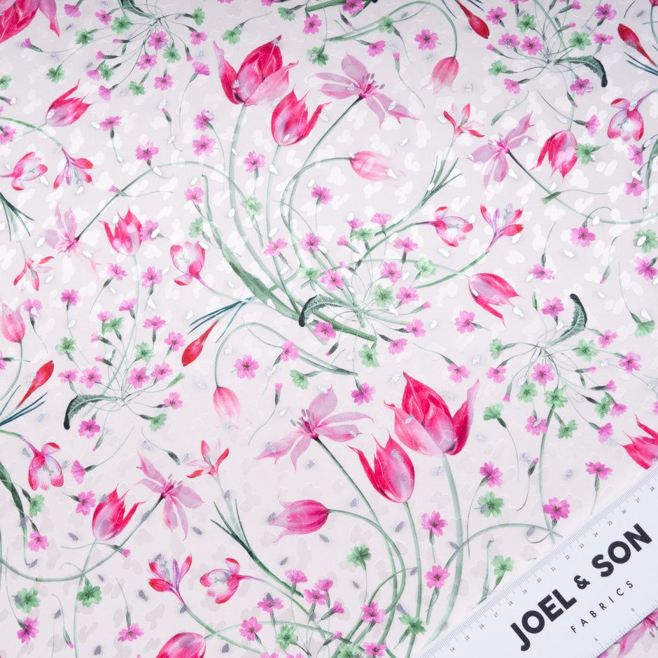Tulip Printed Pale Pink Pure Silk Jacquard
