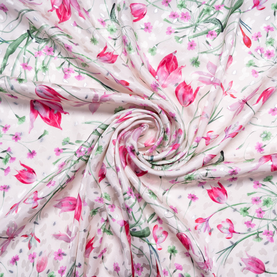 Tulip Printed Pale Pink Pure Silk Jacquard