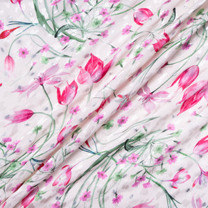 Tulip Printed Pale Pink Pure Silk Jacquard