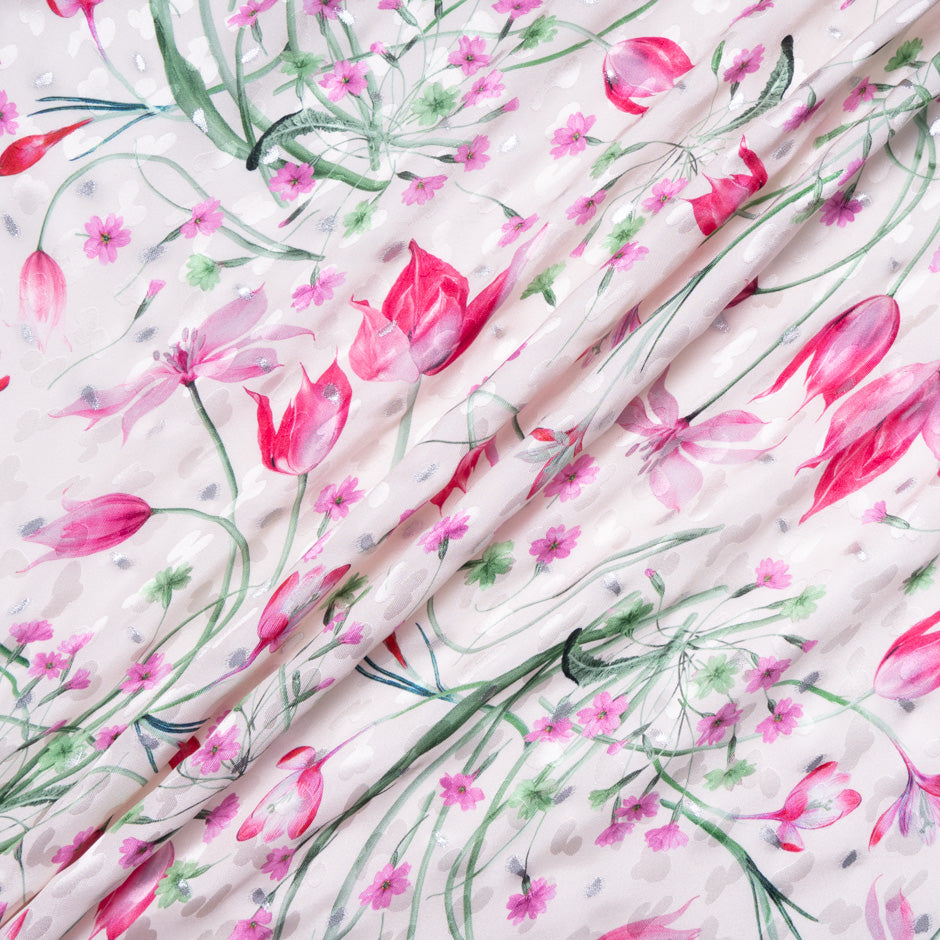 Tulip Printed Pale Pink Pure Silk Jacquard