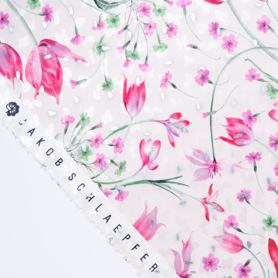 Tulip Printed Pale Pink Pure Silk Jacquard