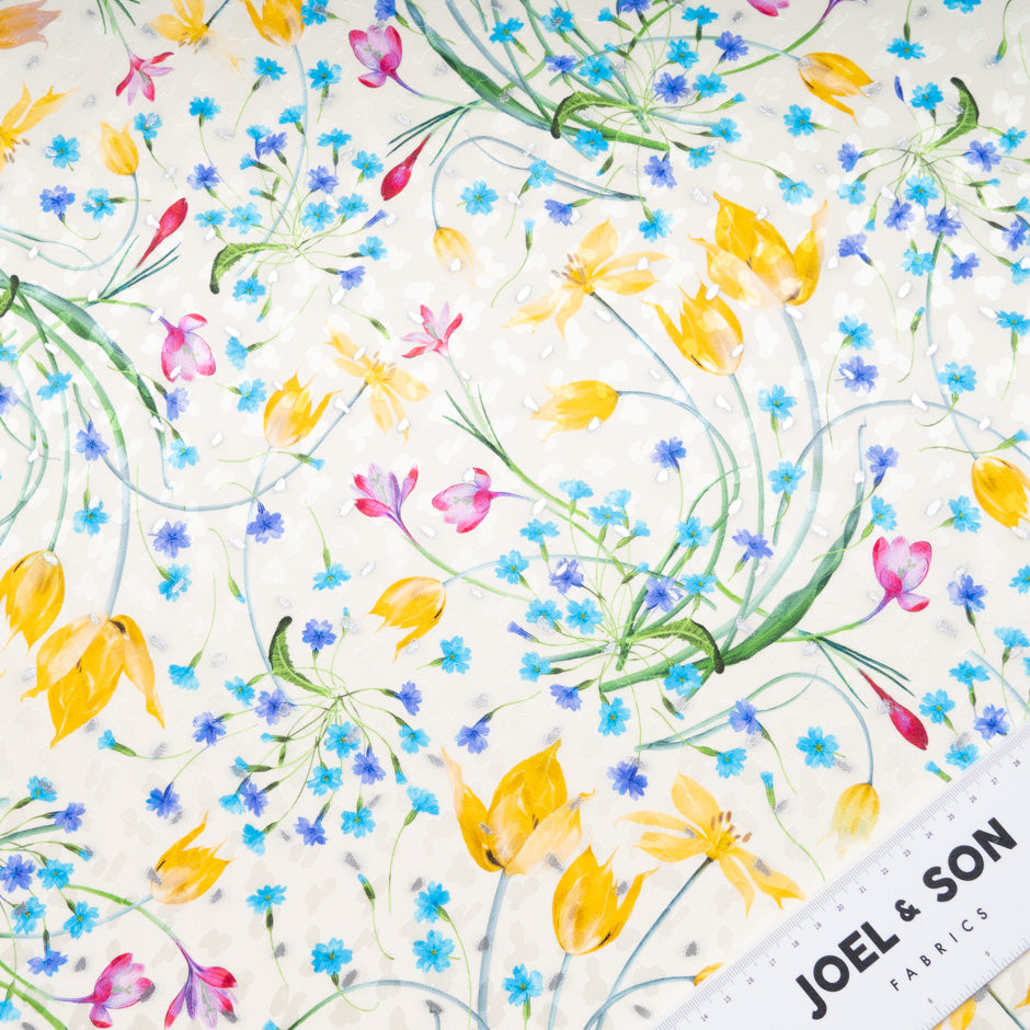 Tulip Printed Pure Silk Metallic Jacquard