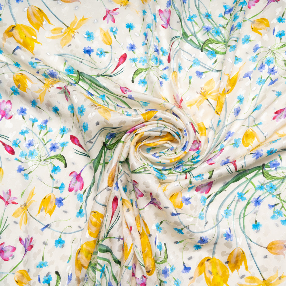 Tulip Printed Pure Silk Metallic Jacquard