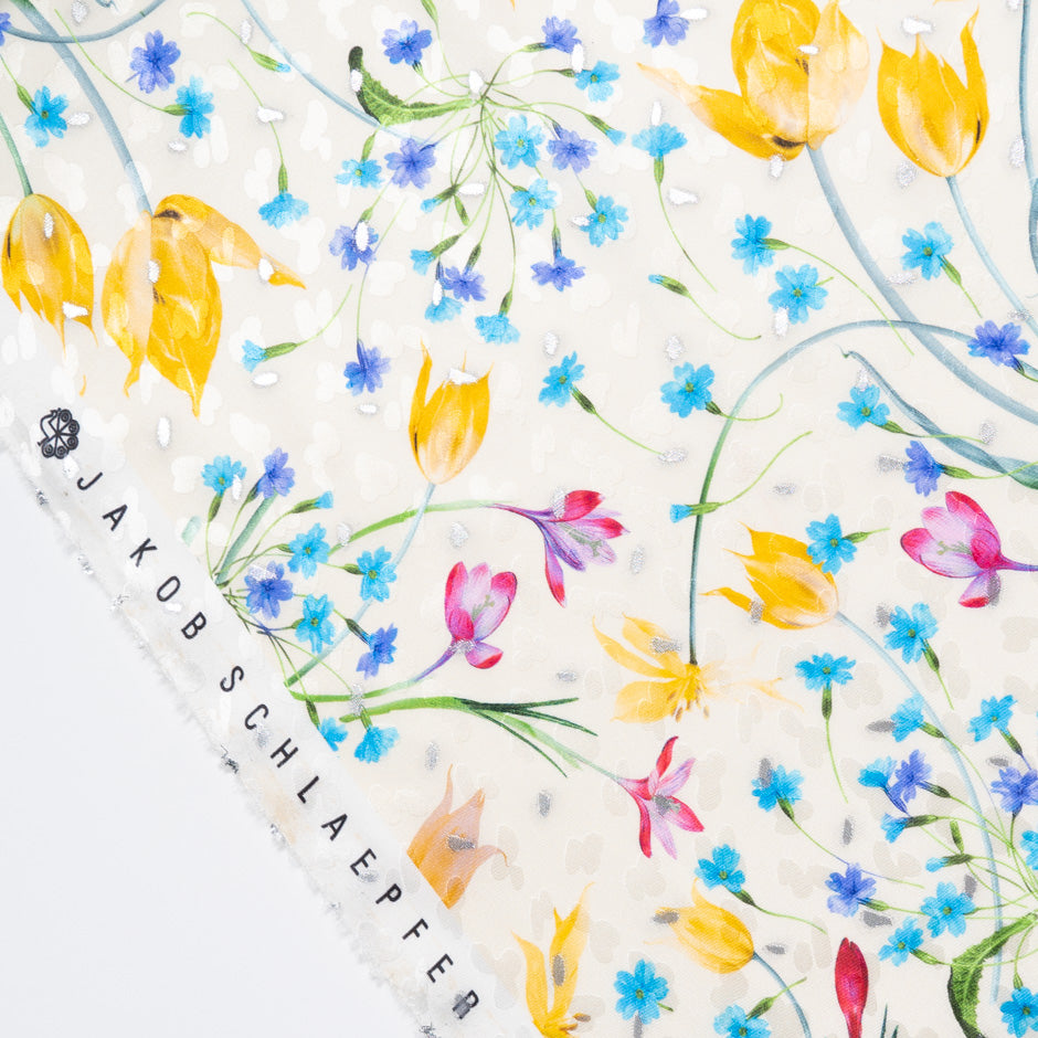 Tulip Printed Pure Silk Metallic Jacquard