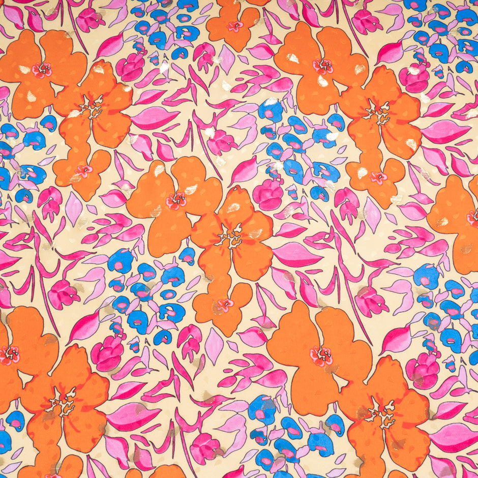 Multi-Coloured Retro Floral Silk Jacquard