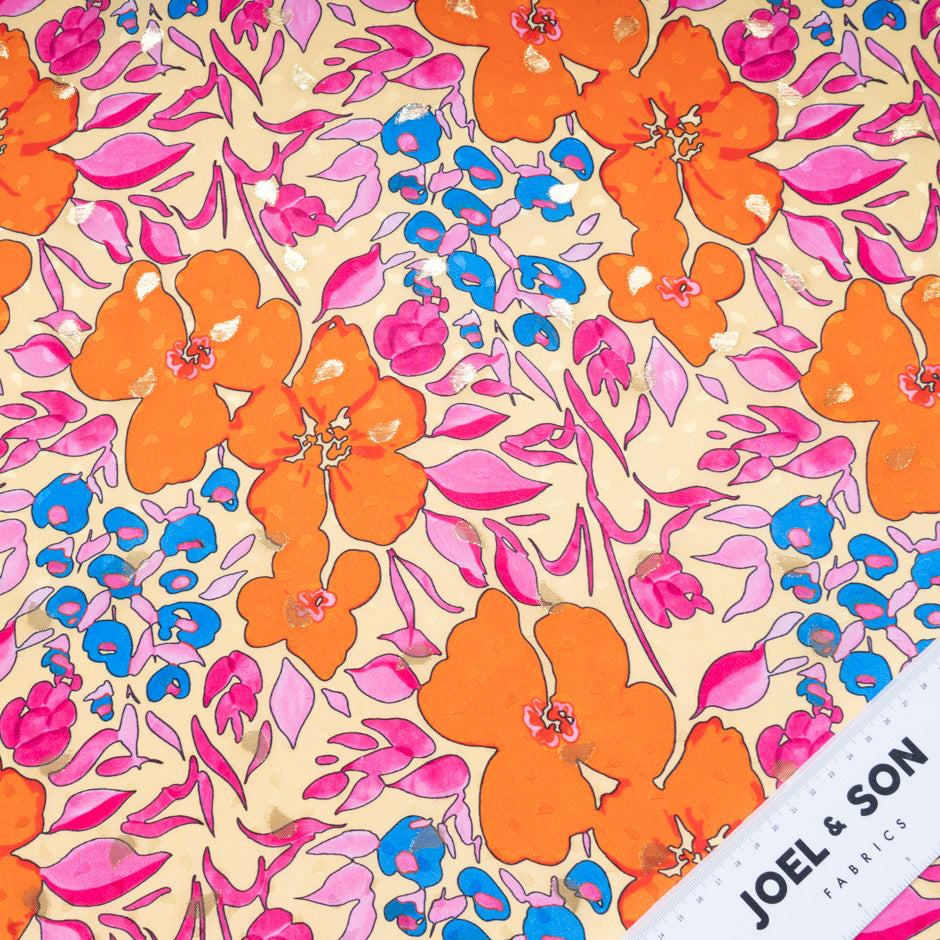 Multi-Coloured Retro Floral Silk Jacquard