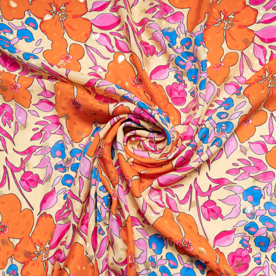 Multi-Coloured Retro Floral Silk Jacquard
