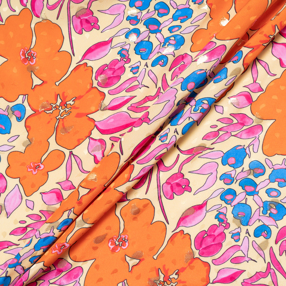 Multi-Coloured Retro Floral Silk Jacquard