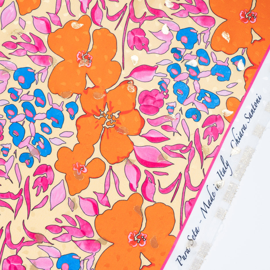 Multi-Coloured Retro Floral Silk Jacquard