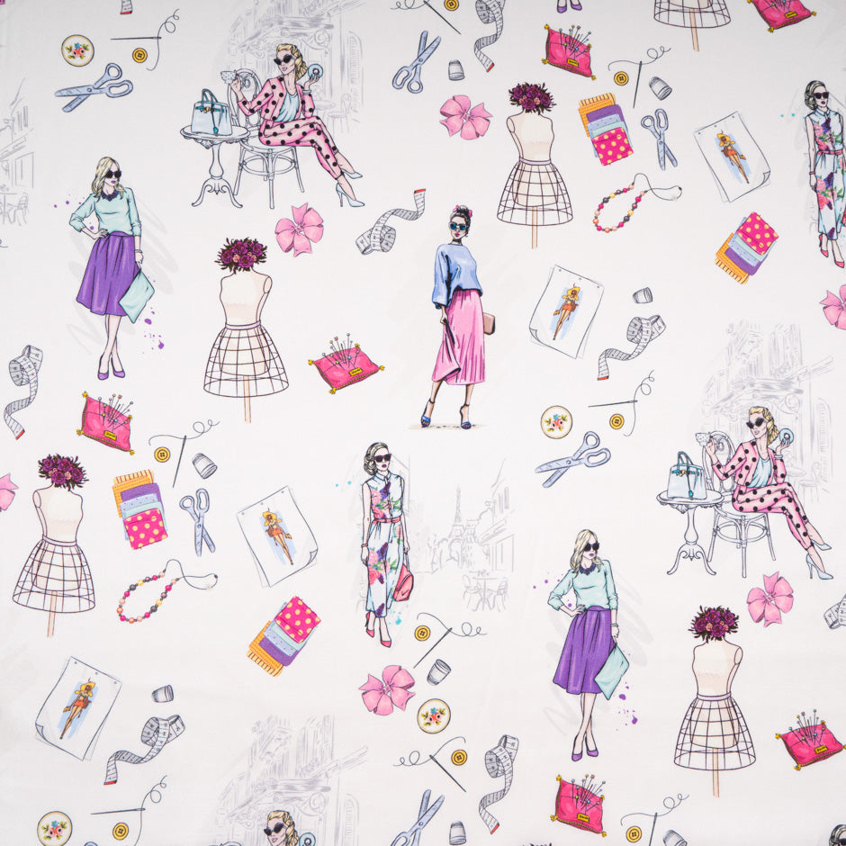 Sewing Essentials Printed Ivory Silk Twill Blend