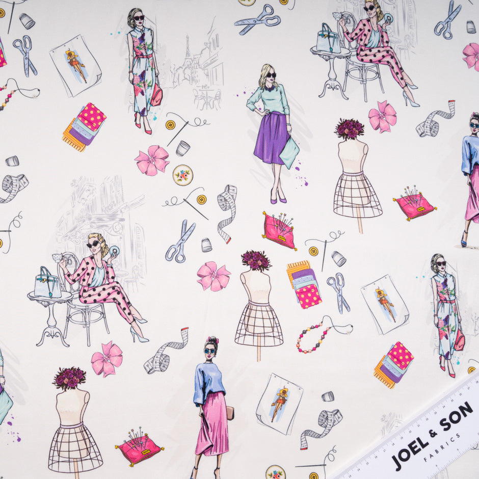 Sewing Essentials Printed Ivory Silk Twill Blend