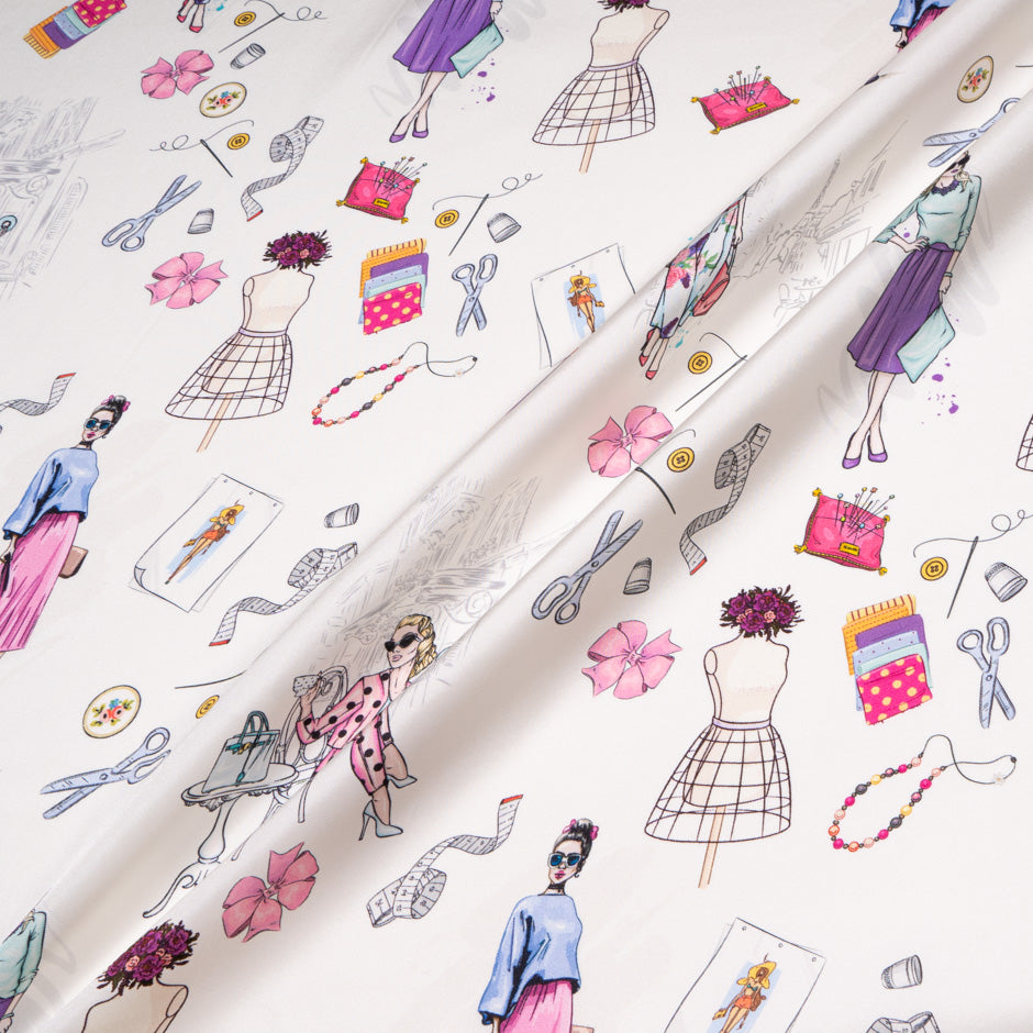 Sewing Essentials Printed Ivory Silk Twill Blend