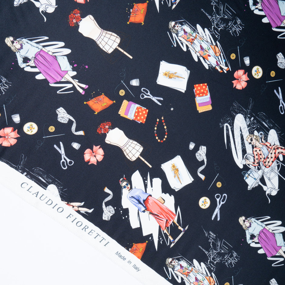 Sewing Essentials Printed Black Silk Twill Blend