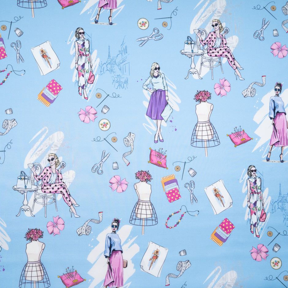 Sewing Essentials Printed Blue Silk Twill Blend