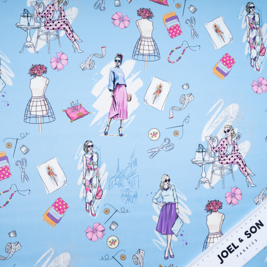 Sewing Essentials Printed Blue Silk Twill Blend
