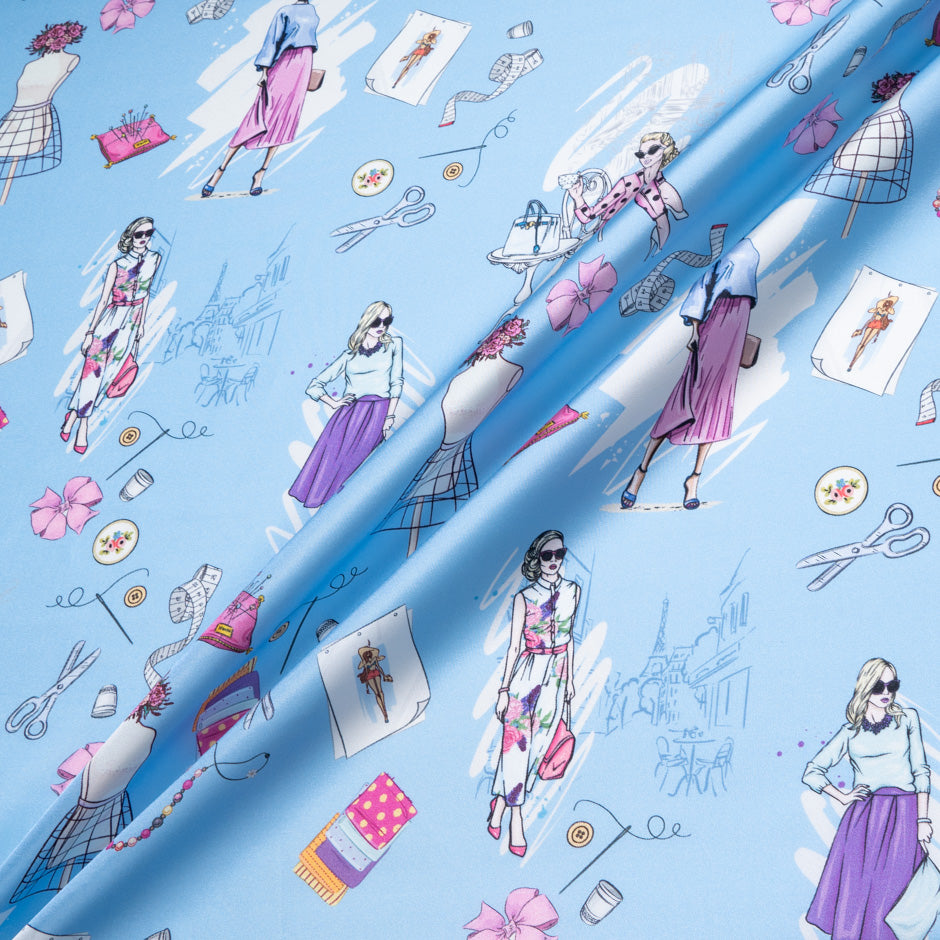 Sewing Essentials Printed Blue Silk Twill Blend