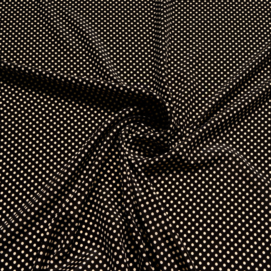 Pale Beige Spotted Black Silk Crêpe de Chine