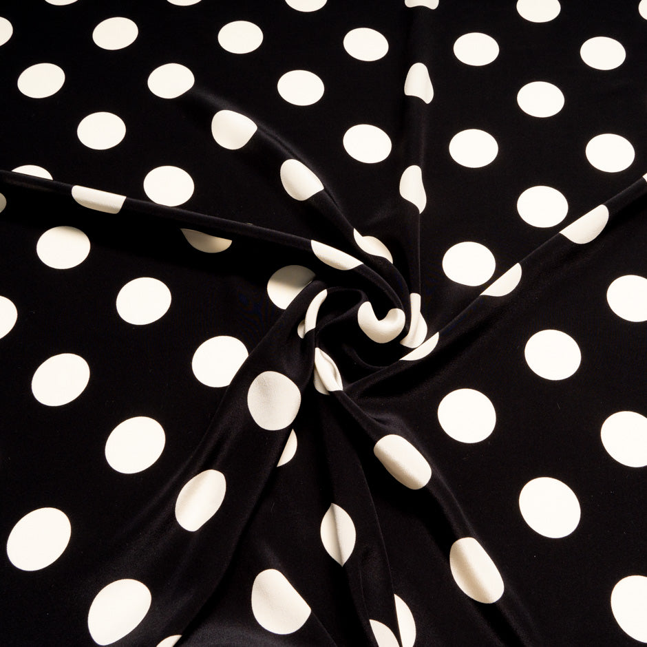 Large Cream Spotted Black Silk Crêpe de Chine