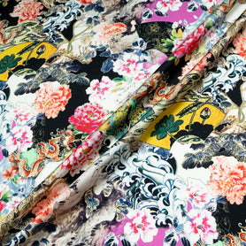 Oriental Printed Black Stretch Silk Satin