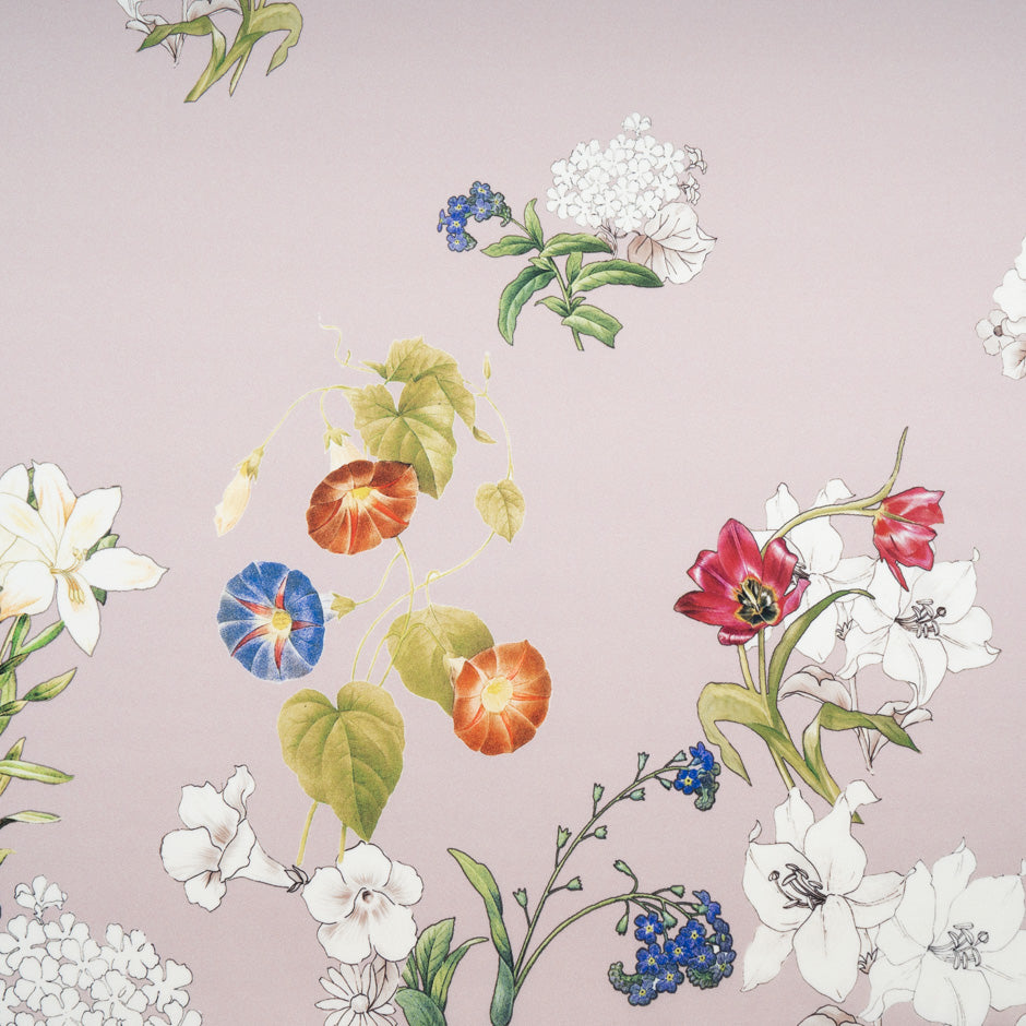 Elegant Floral Printed Dusty Pink Stretch Silk