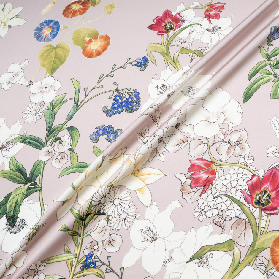 Elegant Floral Printed Dusty Pink Stretch Silk