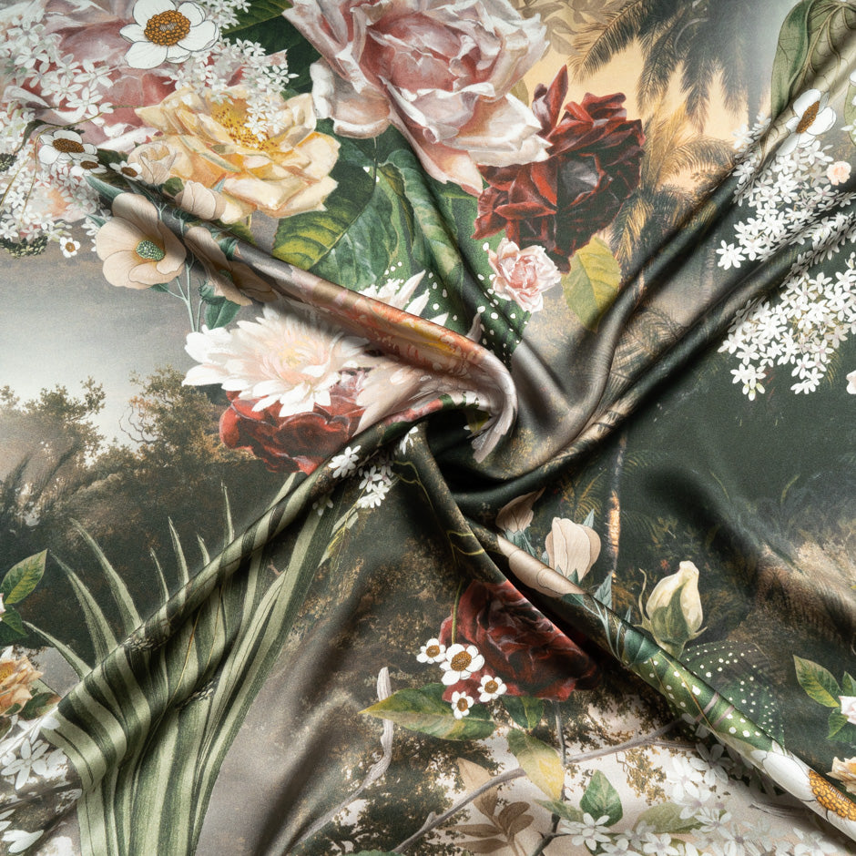 Bold Floral Printed Luxury Silk Satin