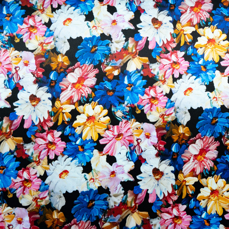 Multi-Coloured Floral Printed Silk Satin