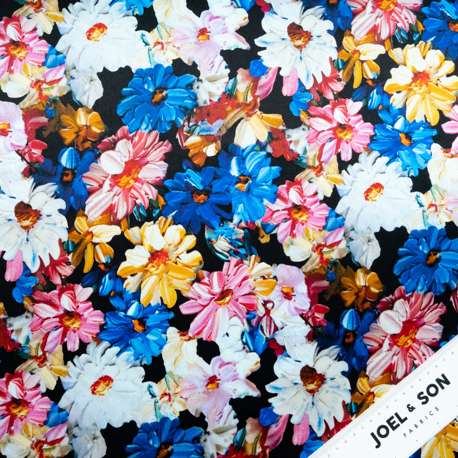 Multi-Coloured Floral Printed Silk Satin