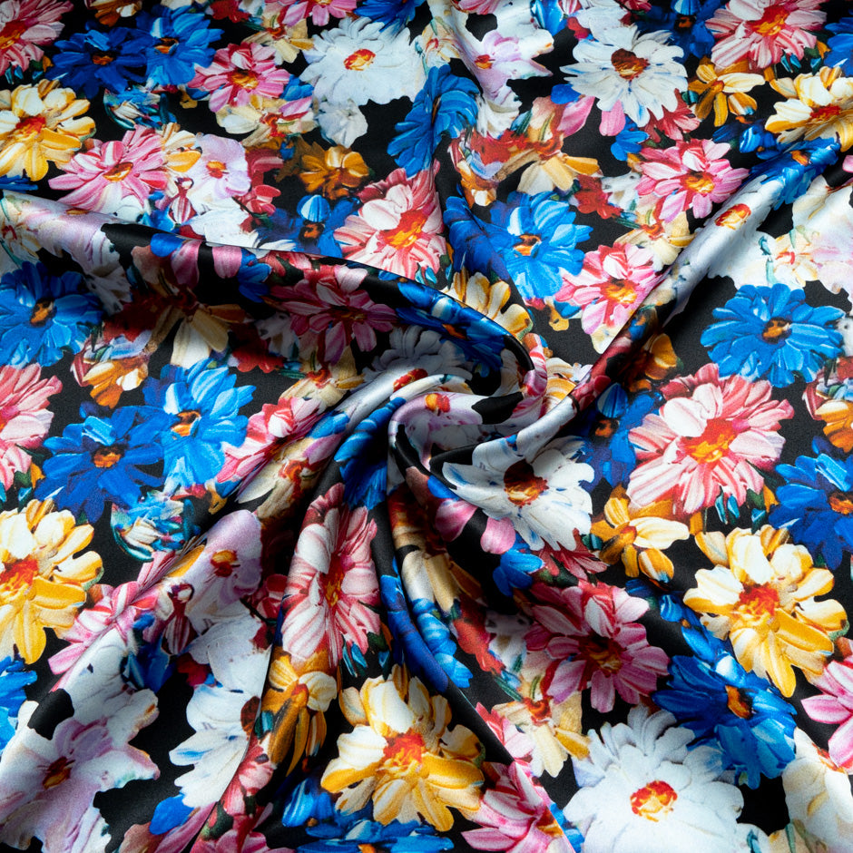 Multi-Coloured Floral Printed Silk Satin