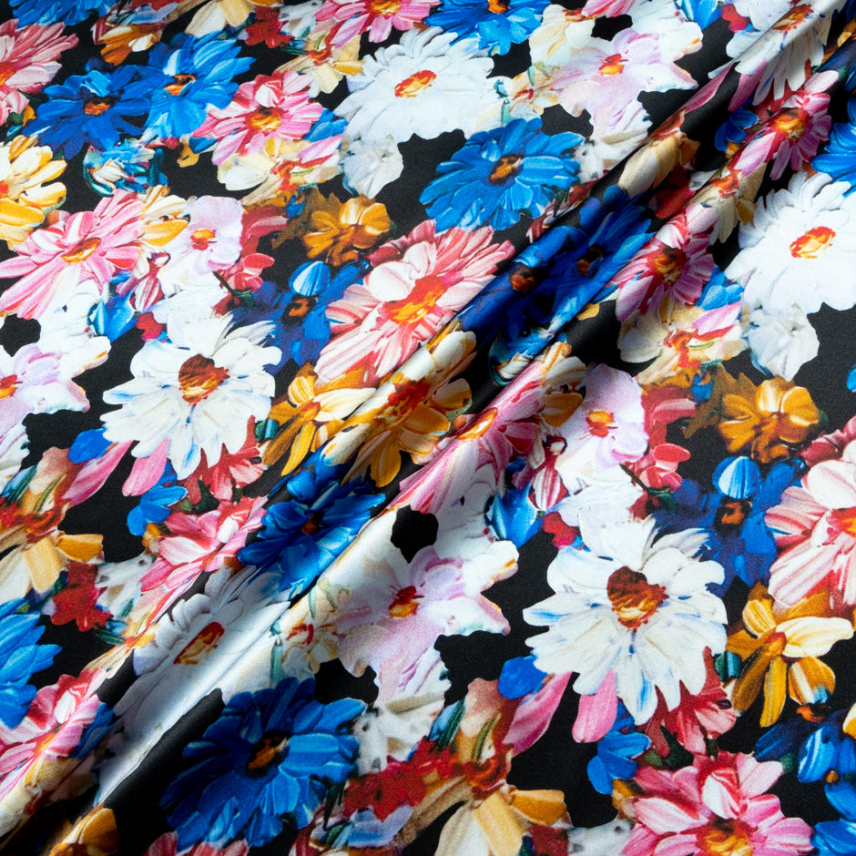 Multi-Coloured Floral Printed Silk Satin