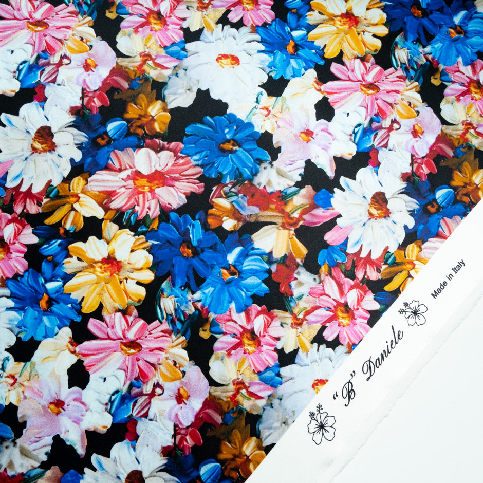 Multi-Coloured Floral Printed Silk Satin